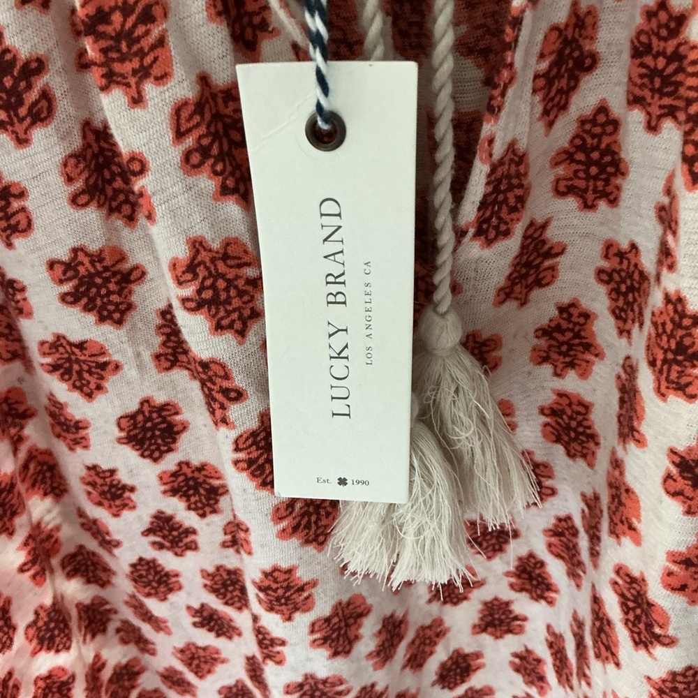 Lucky Brand Boho Tassel Tie Short Sleeve Blouse w/ Smocking - Picture 4 of 5